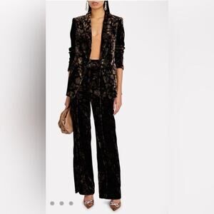 Veronica Beard Edia Velvet Floral Wide-Leg Trouser Pants Size 8